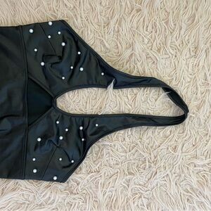 Black Halter Top with Pearl Accents